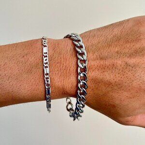 silver cuban link stainless steel chain bracelet